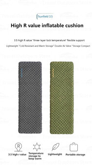 Ultra light Inflatable Sleeping Pad R value 3.5